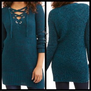 Oversized tunic...thick knit lace up sweater